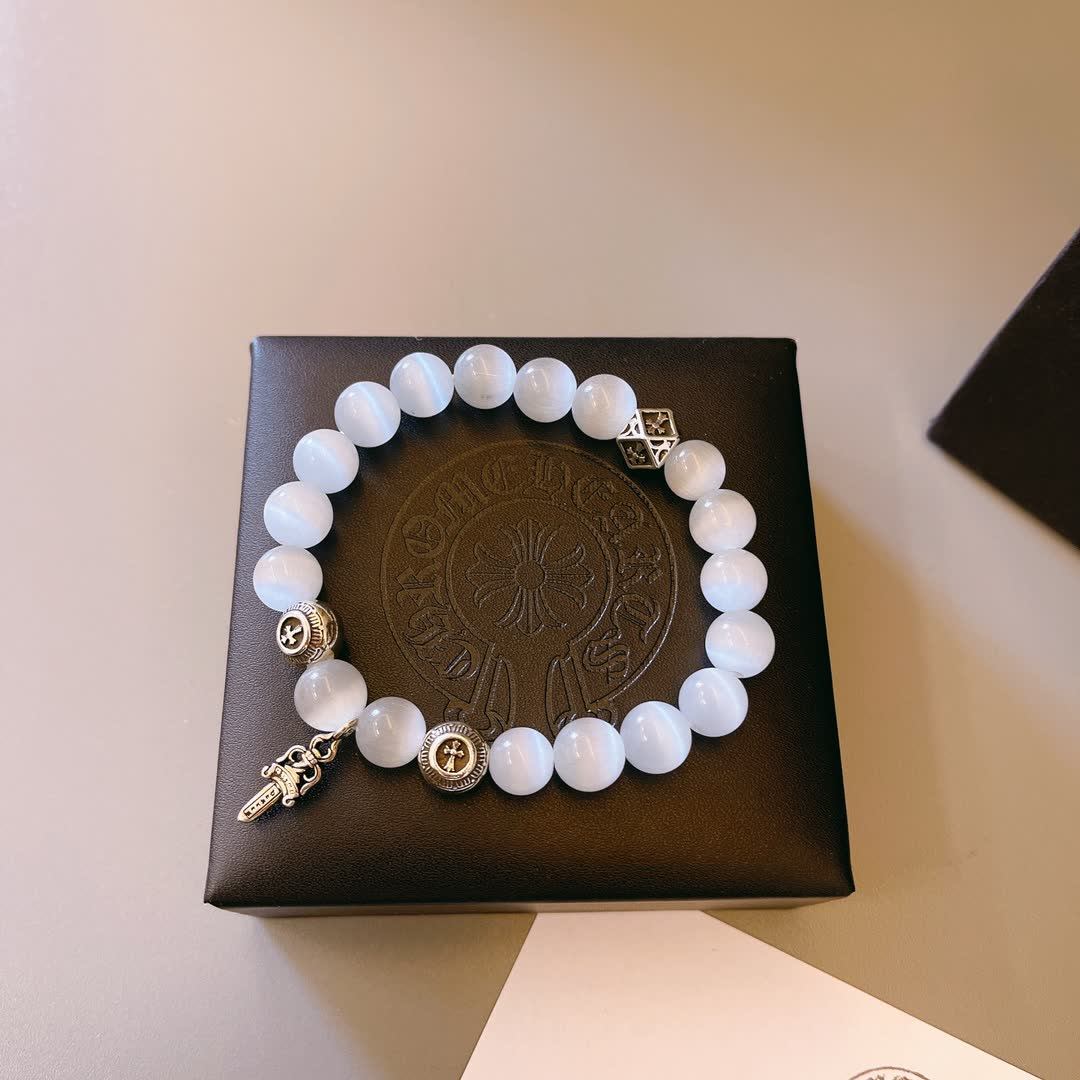 Chrome Hearts Moonstone Beaded Bracelet with Silver Charms